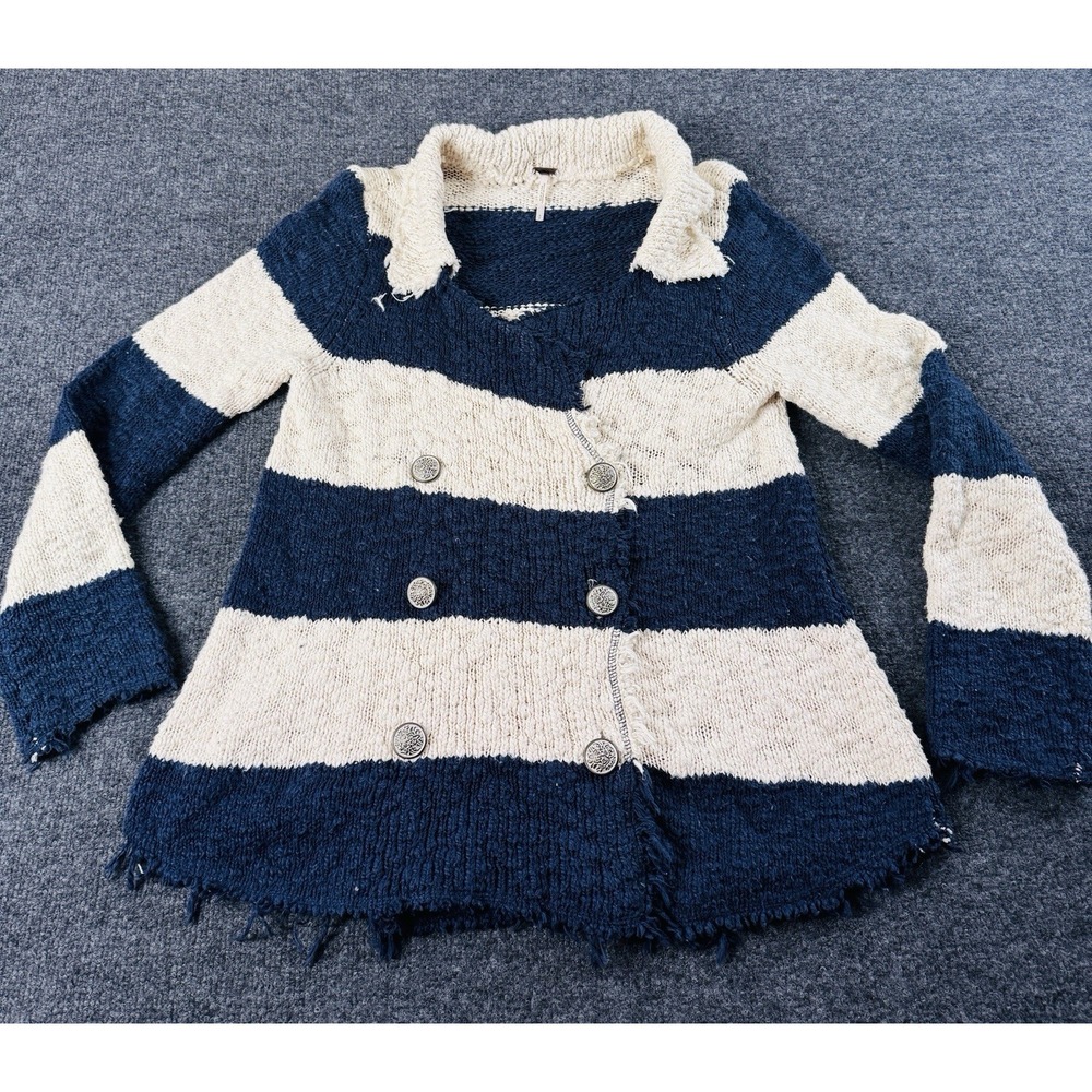 Free People Striped Chunky Knit Cardigan Sweater Button Front Boho Small
